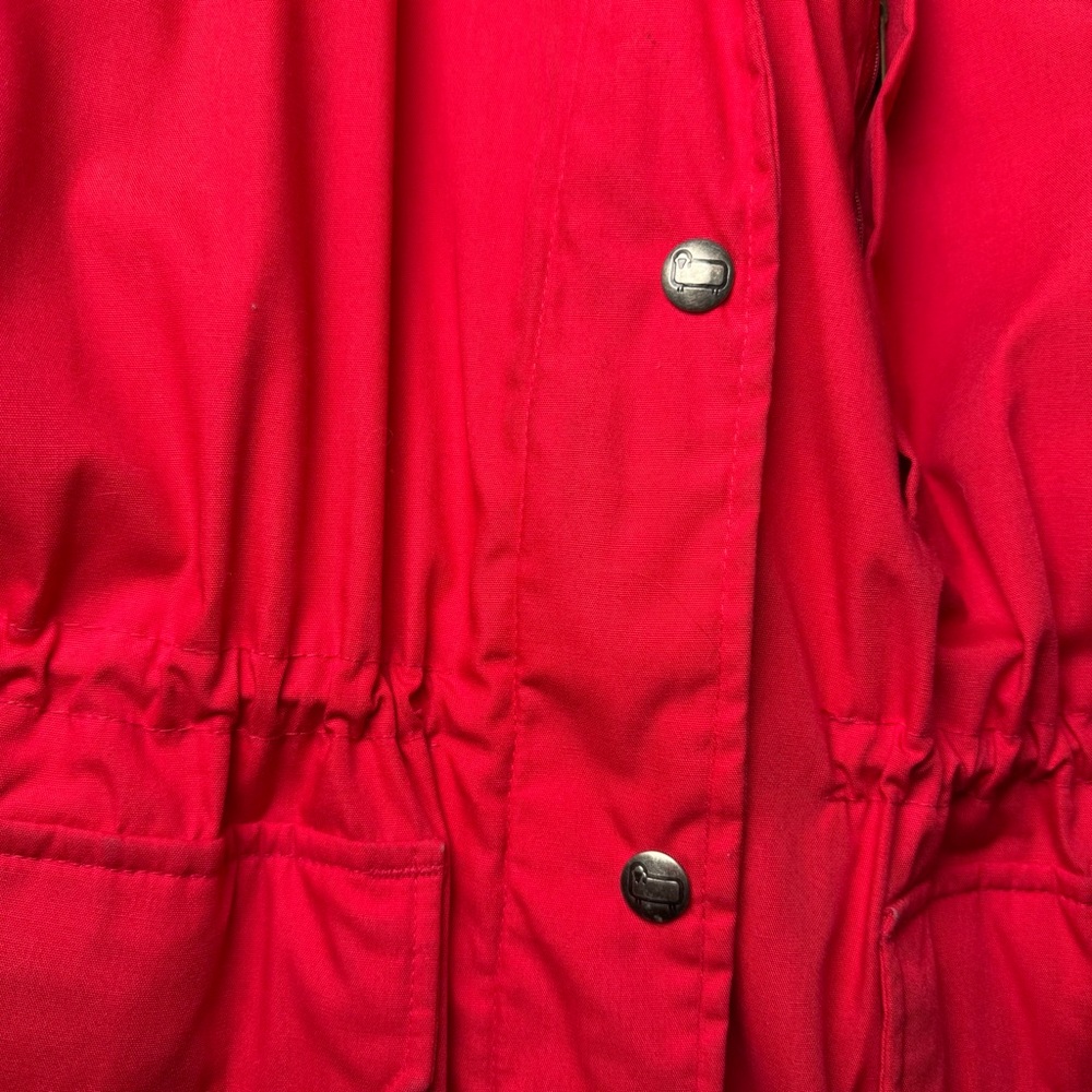 Woolrich Flannel Lined Fur Trim Parka Red Winter Coat Large - Picture 3 of 16